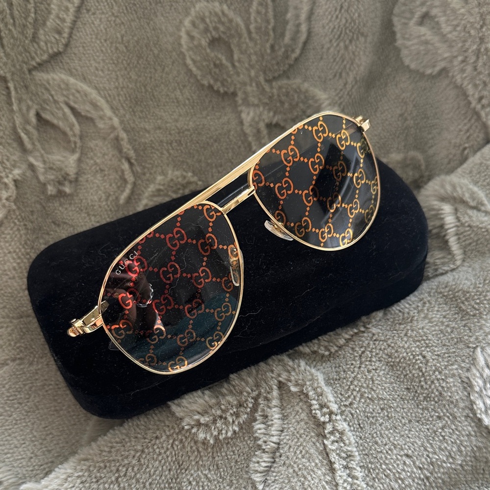 Gucci Gold Patterned Aviator Sunglasses
